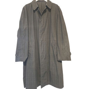 Vintage Sz 42 Long LONDON FOG Maincoat Plaid Gray Cotton/Poly Button Up Raincoat